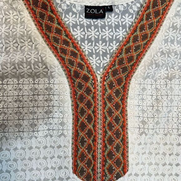 Zola Earthly Fashions Ivory Lacey Tunic Dress with Embroidered Accents Large - Picture 5 of 10